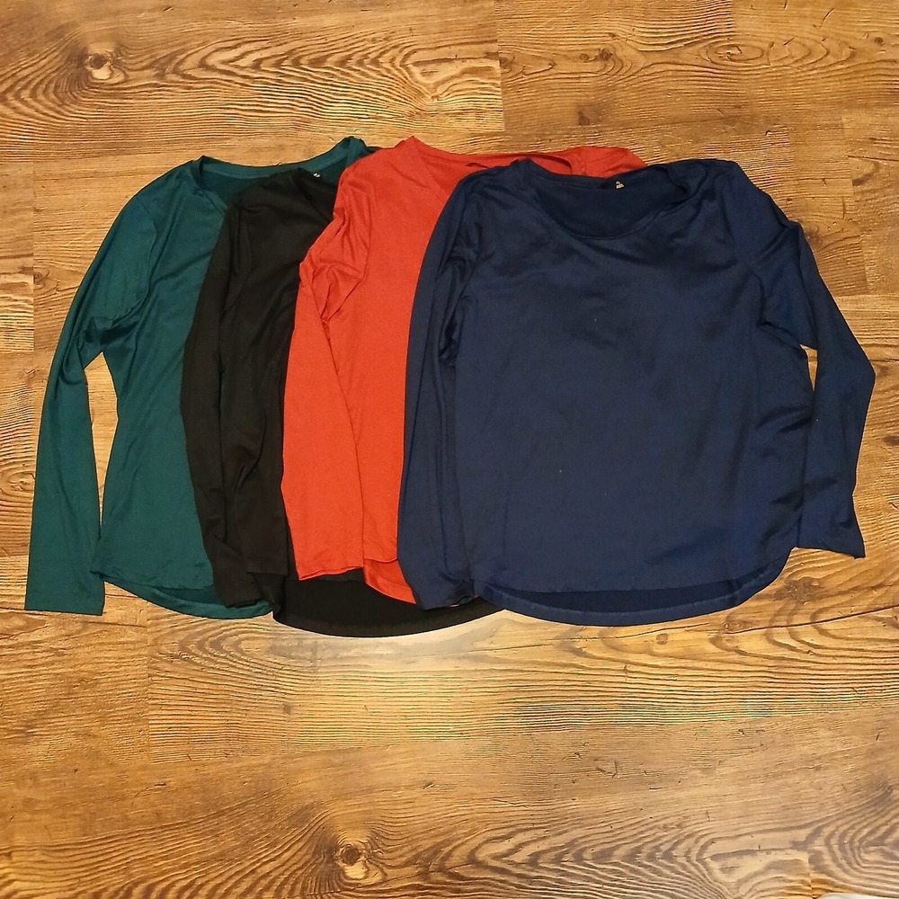 IMAN Global Chic 4-Pack Long-Sleeve Sz XL Tops Black-Navy-Emerald Green-Red EUC